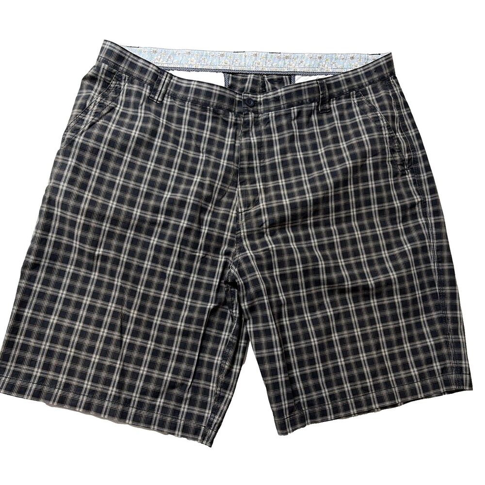 PRONTO UOMO Shorts Cotton Black Plaid Yacht Prep Golf Nautical Mens 44x10 EXC